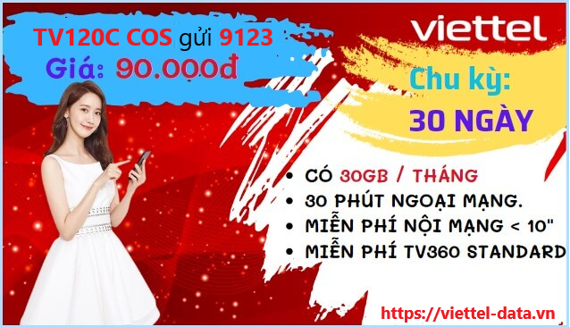 Gói cước TV90C Viettel - 1GB/ ngày, miễn phí gọi thoại, TV360 1